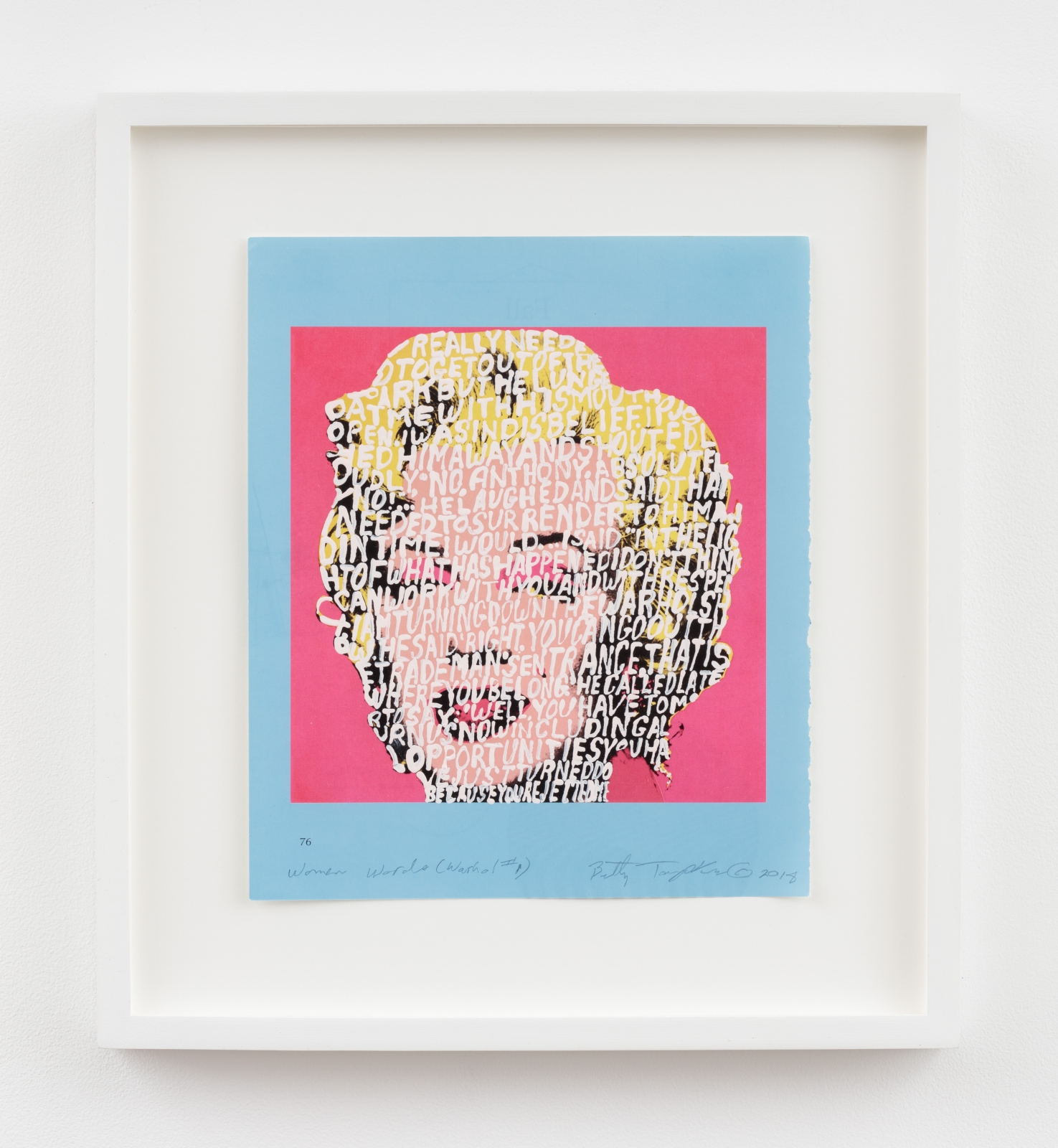 Betty Tompkins
Women Words (Warhol #1), 2018
acrylic on book page
10 1/2 x 9 ins.
26.7 x 22.9 cm