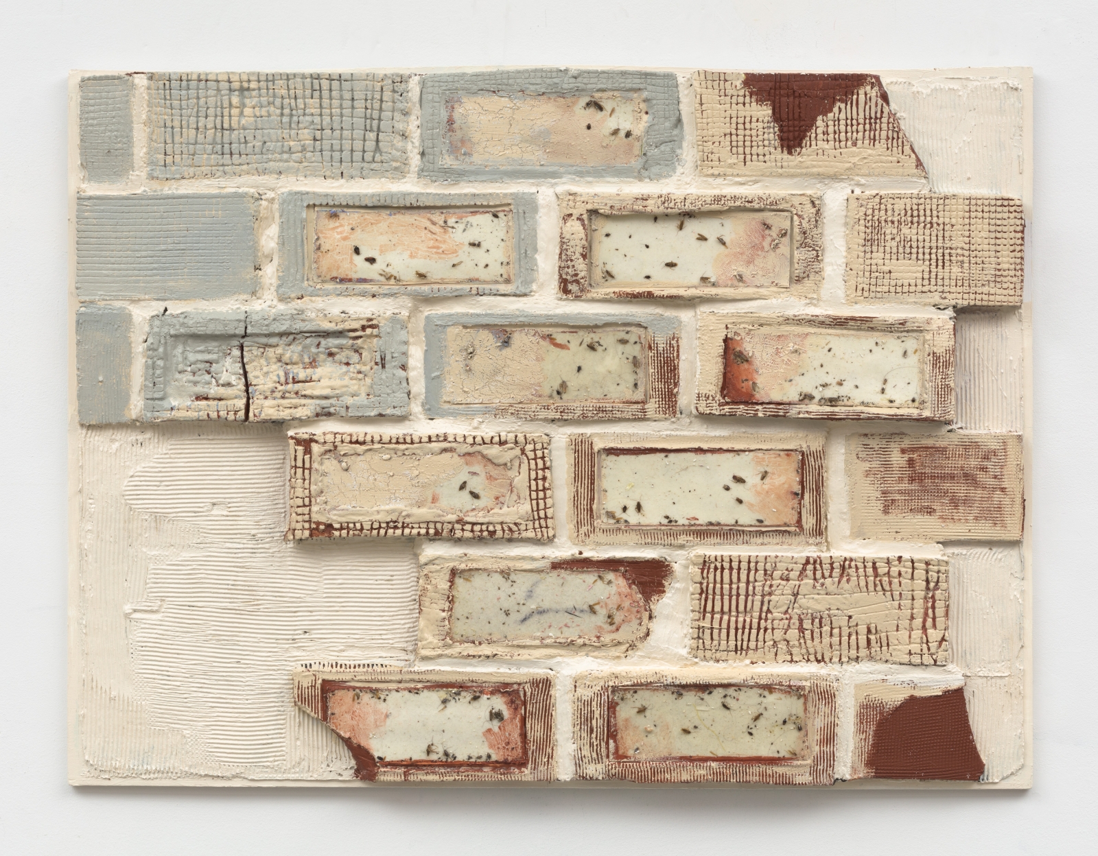 Caroline Boreri
Roommates, 2022
wooden board, plaster, acrylic, glue traps, late bugs of 86 Madison St, tile adhesive, grout
30 x 40 x 2 1/2 ins.
76.2 x 101.6 x 6.3 cm