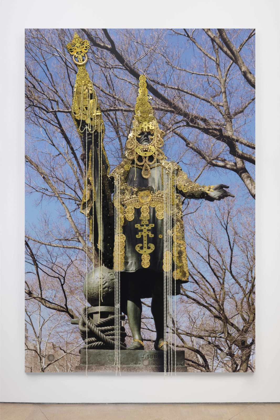 Hew Locke
Columbus, Central Park, 2018
c-type photograph with mixed media
72 x 48 ins.
182.9 x 121.9 cm