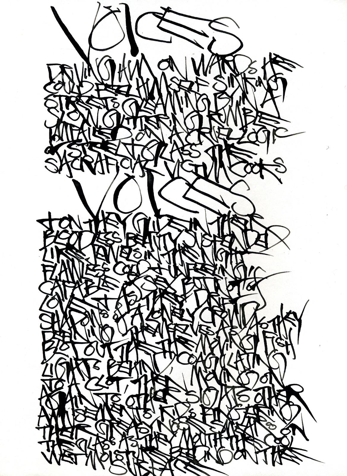 Martin Wong
Voices, 1971
ink on paper
11 x 8 1/2 in.
27.94 x 21.59 cm