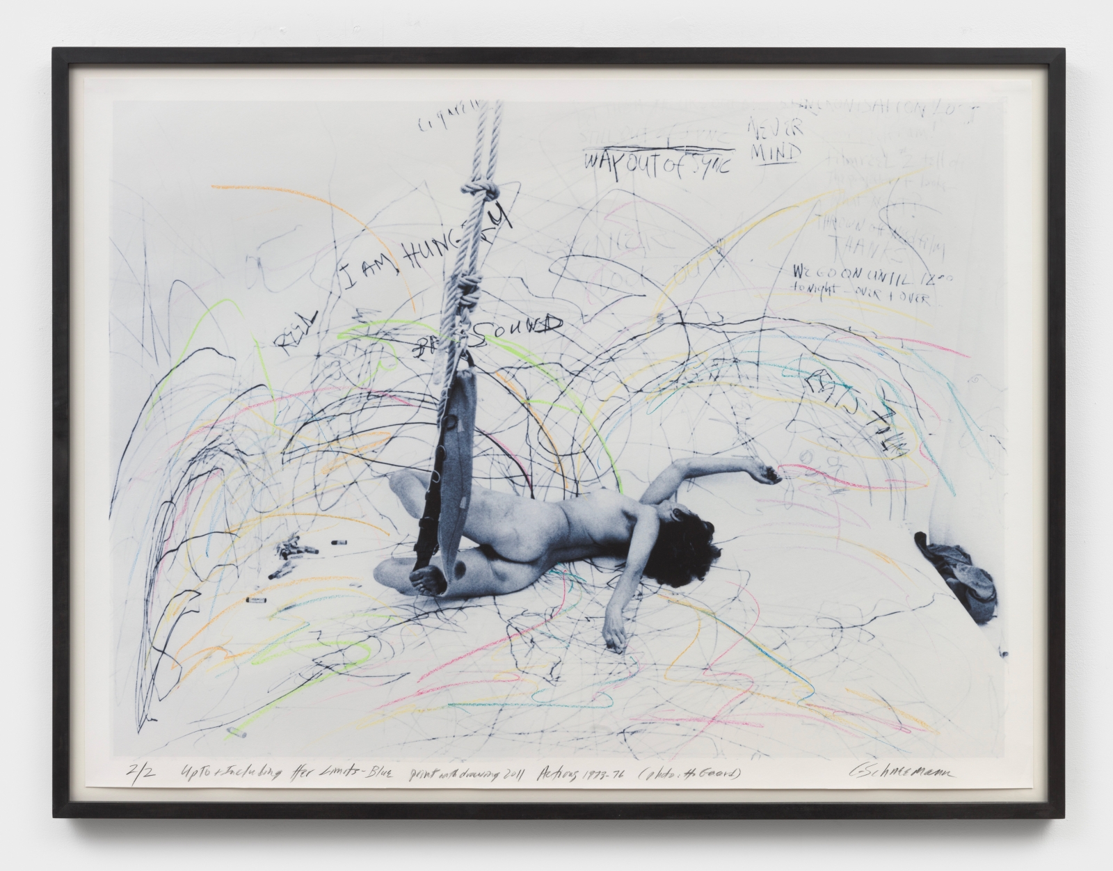 Carolee Schneemann
Up to and Including Her Limits-Blue, 1973-76/2011
giclee print with hand drawing
39 1/2 x 52 ins.
100.3 x 132.1 cm