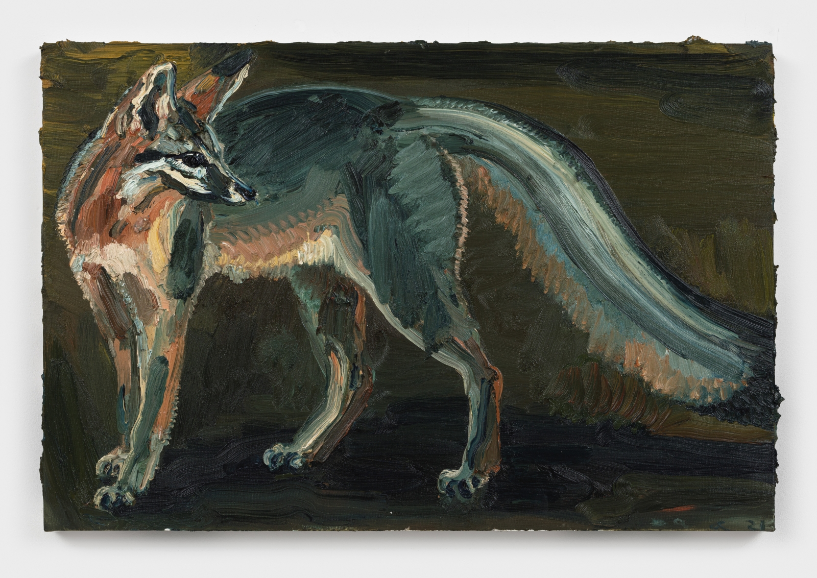 Allison Schulnik
Night Fox #2, 2021
oil on canvas stretched over board
24 x 36 ins.
61 x 91.4 cm