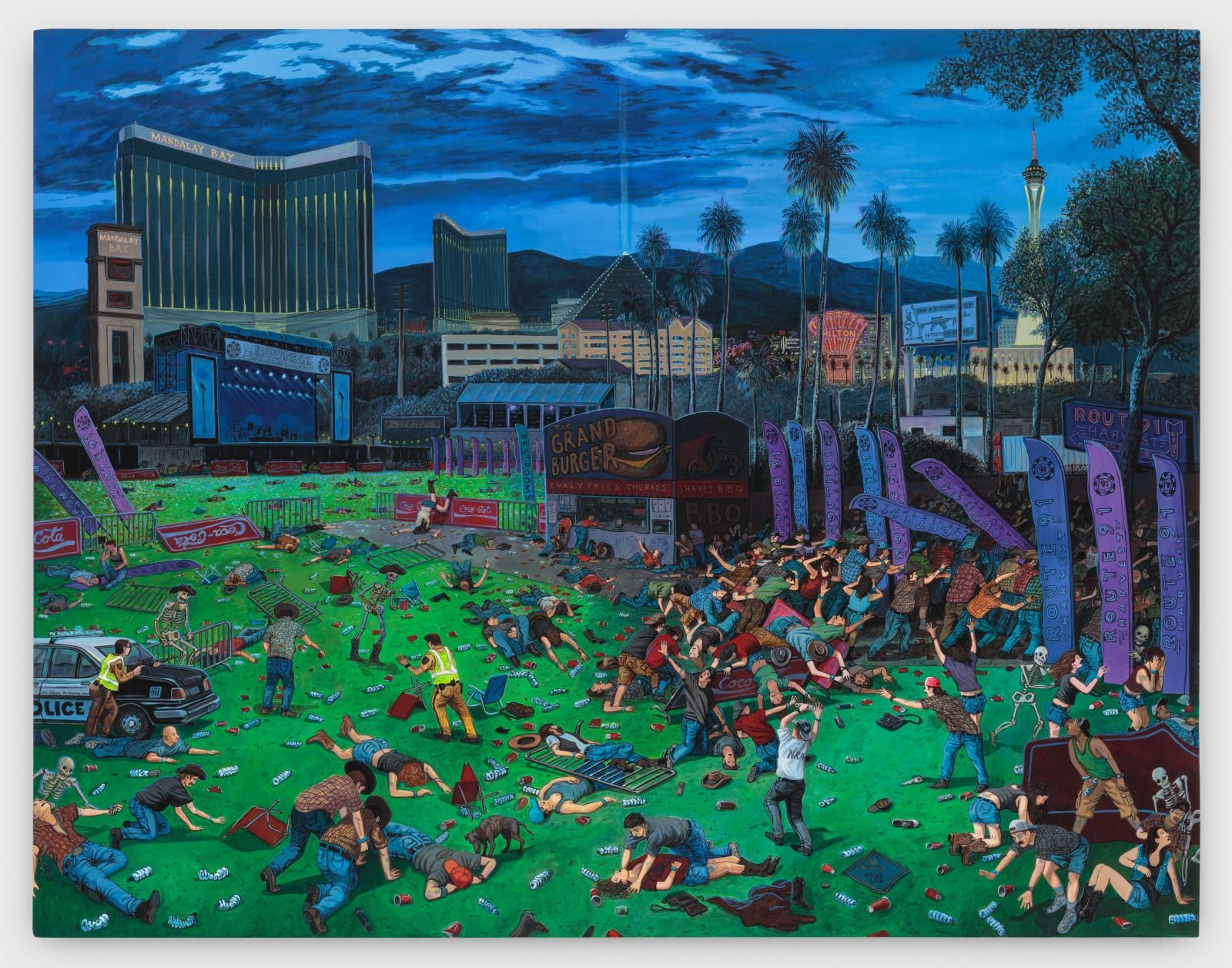 Sandow Birk
The Triumph of Death (Las Vegas), 2018
acrylic on canvas
44 x 59 ins.
111.8 x 149.9 cm