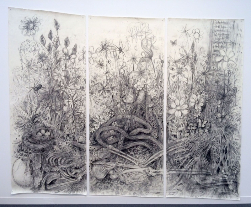 Aurel Schmidt
I Rot Before I Ripen, 2016
charcoal and mixed media on paper
100 x 42 in.
254 x 106.7 cm