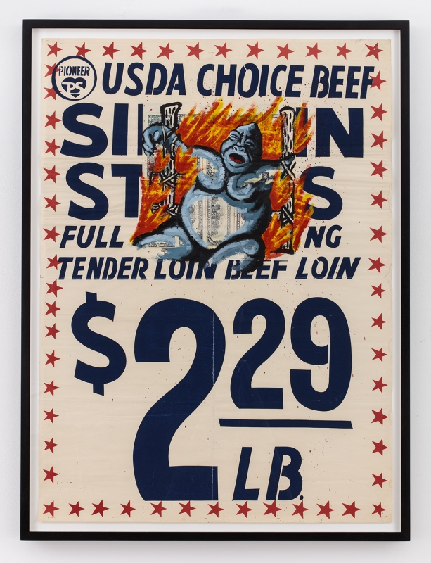 David Wojnarowicz
USDA Choice Beef, 1985
inscribed &quot;MEAT 4 LGE 3 SMALL&quot; on the reverse
acrylic on found supermarket poster
73 7/8 x 31 7/8 in.
187.6 x 81 cm