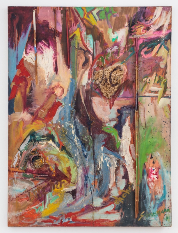 Carolee Schneemann
J. &amp; C., 1962
painting collage on canvas
56 1/2 x 42 in.
143.51 x 106.68 cm