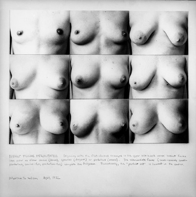 Martha Wilson
Breast Forms Permutated, 1972, 2010
black and white photograph, text
25 1/2 x 25 1/2 in.
64.77 x 64.77 cm